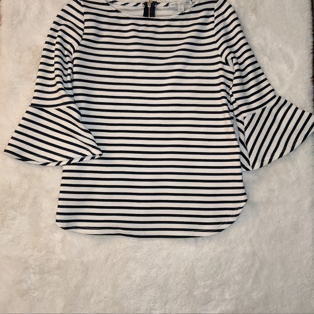 Girls size small White and Black Striped Dress Shirt with Partial Zip up back.